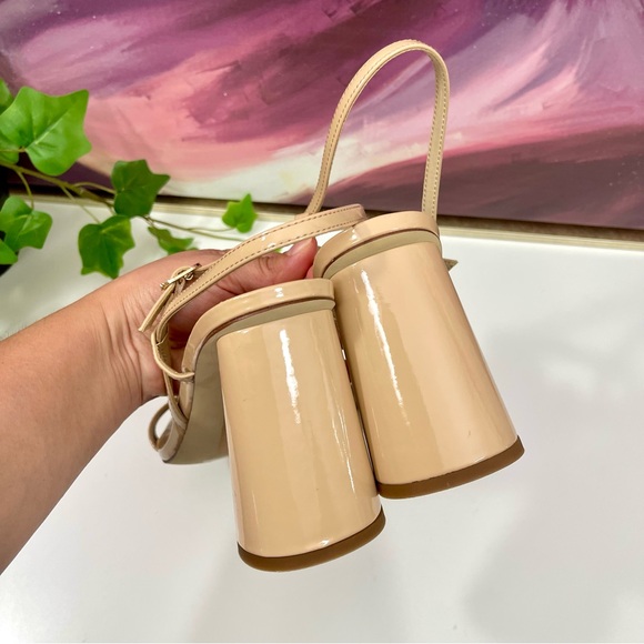 Sam Edelman Kit Block Heel Squared Open Toe Slingback Heeled Sandal Beige Patent - Picture 9 of 14